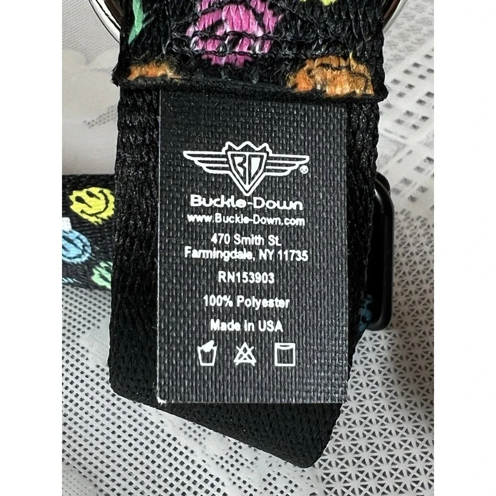 Buckle-down Dog Collar Smiley Faces Melted Mini Repeat Angle Black 15-26